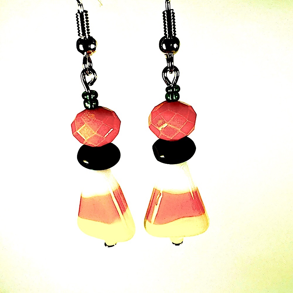 Earrings Pierced Handcrafted HALLOWEEN CANDY CORN Treat with a Pumpkin on Top